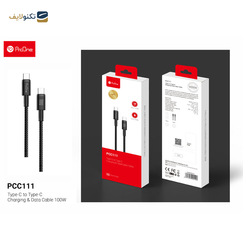 کابل تبدیل USB-C پرووان مدل PCC111 100W PD طول 1 متر - 